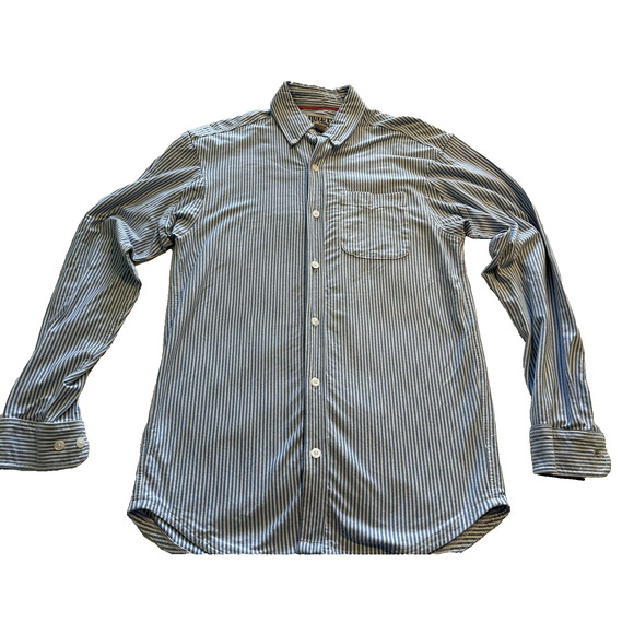 Duluth Trading Co Button Up Flannel Shirt Blue/white Stripe Small 100% Cotton - Picture 1 of 12